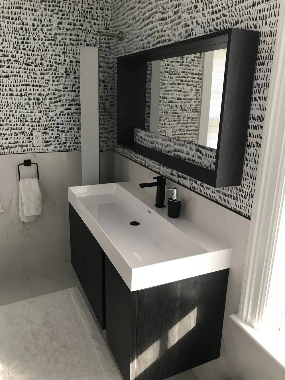 Contemporary bathroom vanity installation in Litchfield County historic home